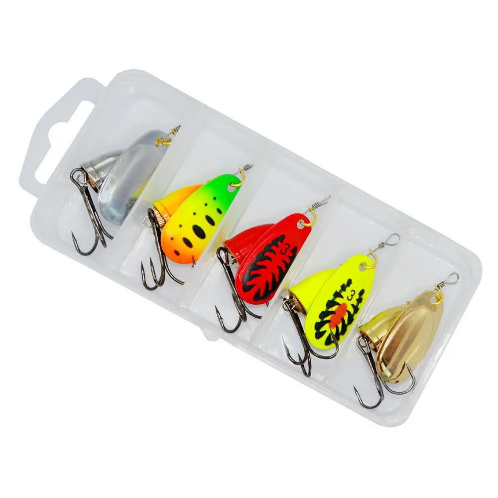 R composite rotating sequins copper bell fishing lure in metallic colours including gold, silver, and rose gold