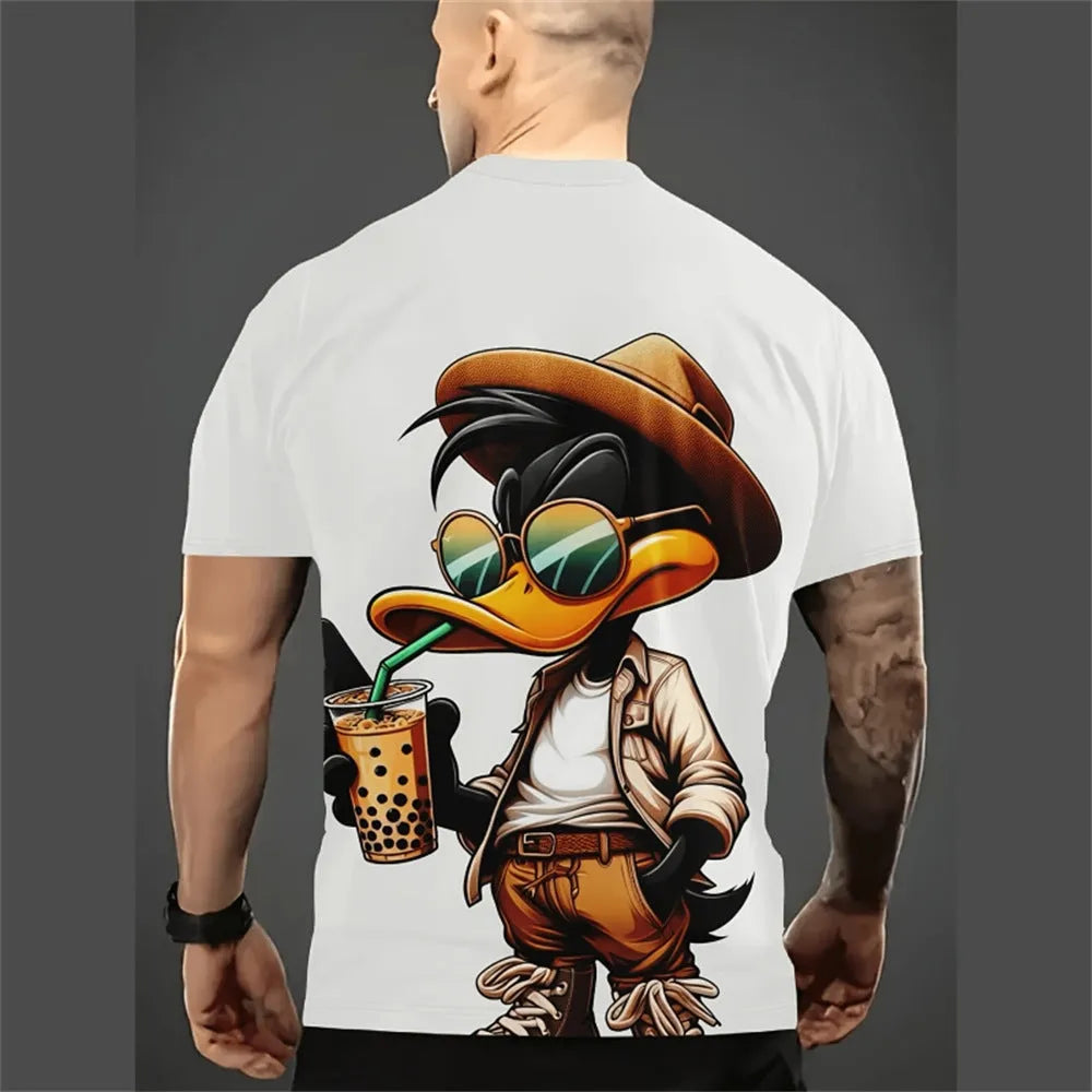 Men's loose casual T-shirt with 3D printed cartoon pattern and short sleeves