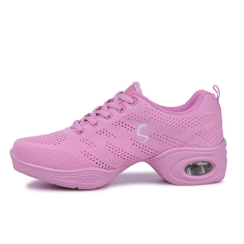 Women's white breathable dance shoes with mesh upper and lightweight PU sole for summer athletic wear