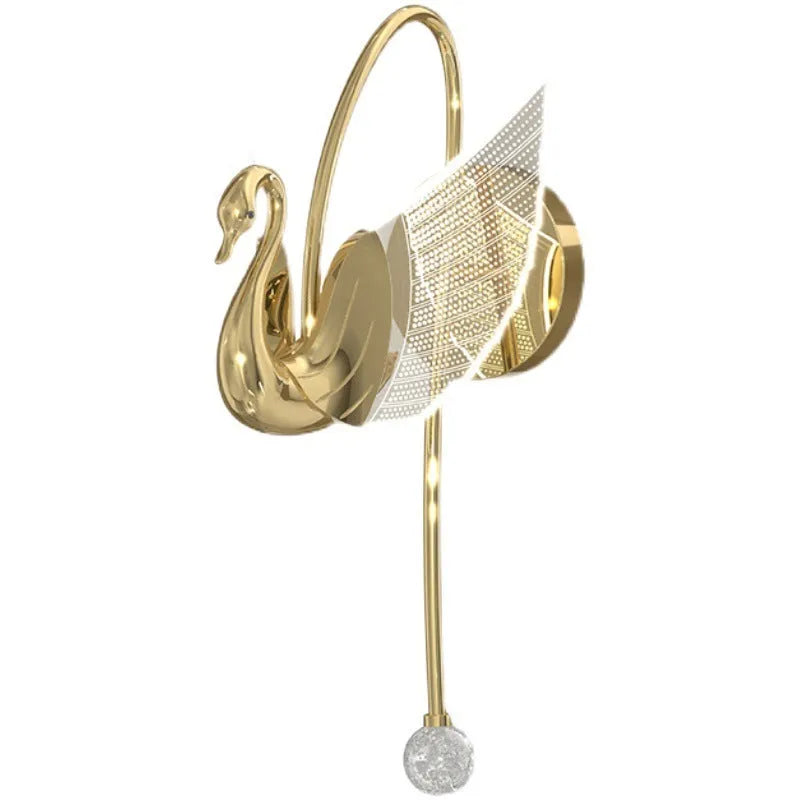 Gold modern swan bedside wall lamp with acrylic shade and dimming control