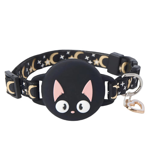 Plastic Apple AirTag protective case for cat collars in pink, showing attachment loop.