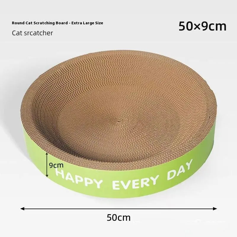Green round cat scratching board nest with sisal surface and raised bed in 50cm size.