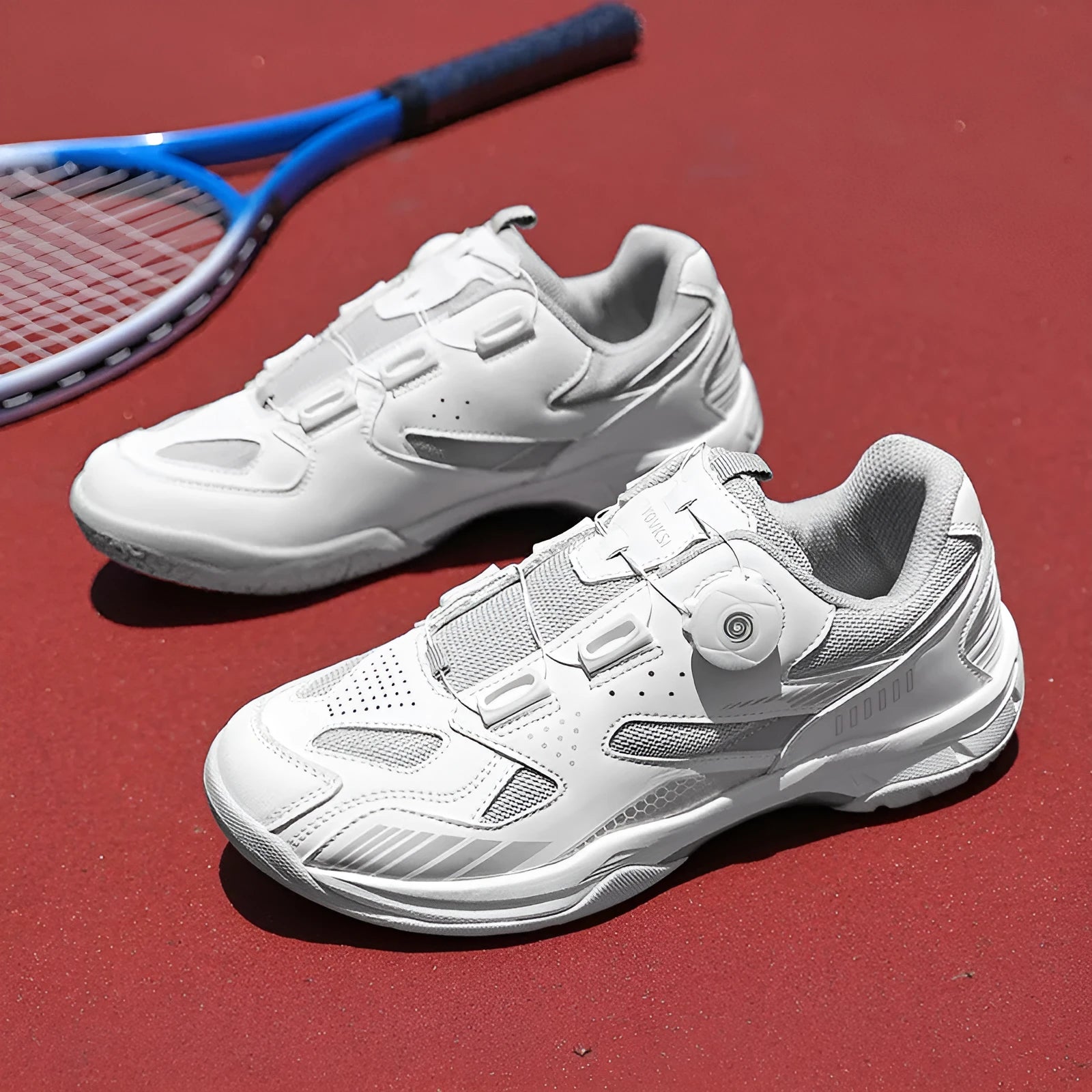 Yellow, black silver, white blue, and white grey unisex casual sneaker with round toe and flat heel.