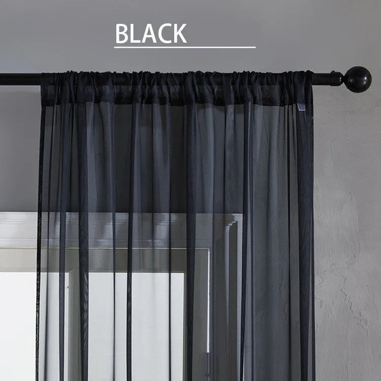 Black modern vertical linen blend curtain with flat embroidery stitching, width 150cm length 250cm
