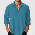 Men's casual long sleeve shirt with stand collar in loose fit polyester fabric