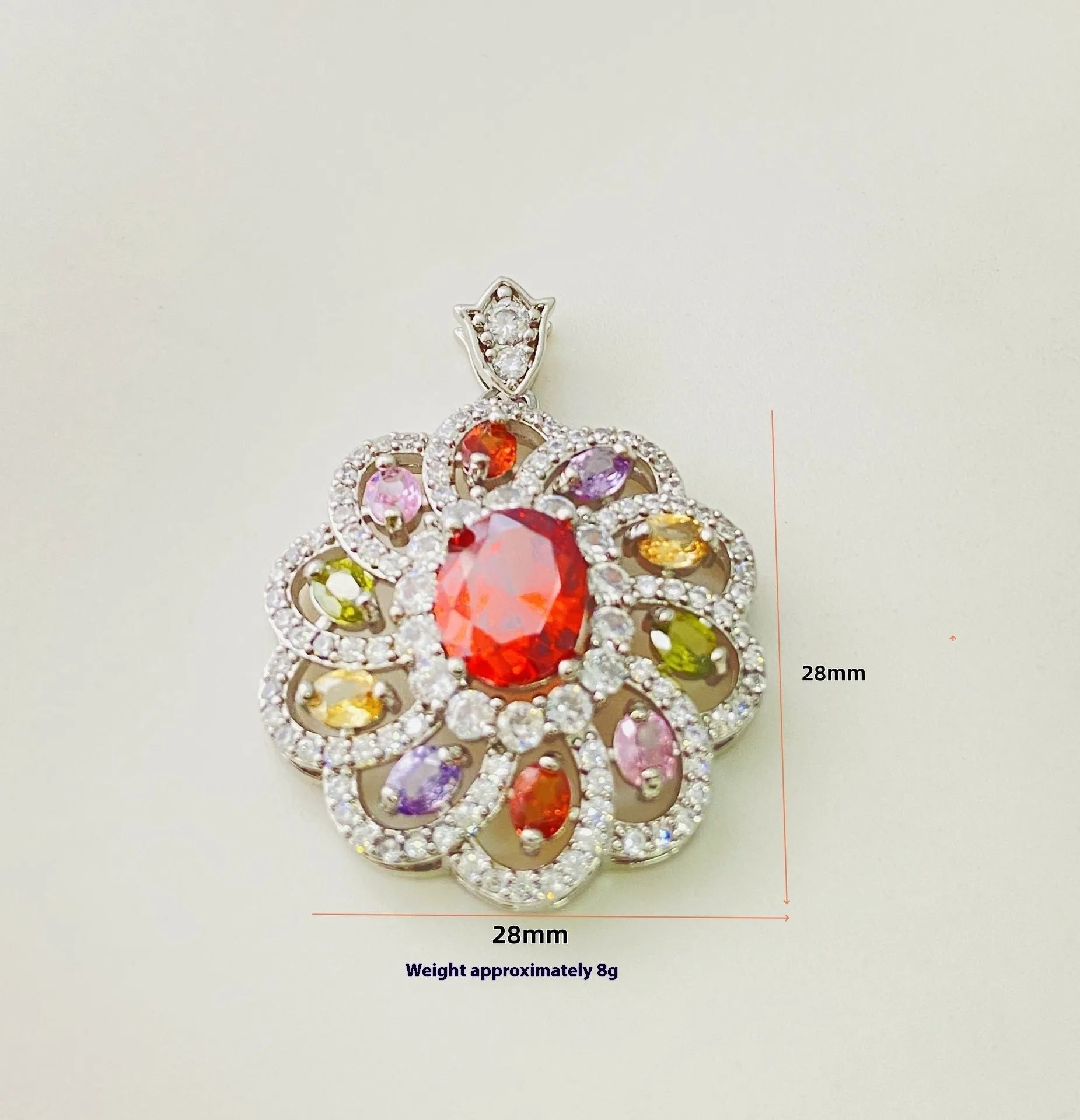 Women's colourful zircon flower pendant necklace in gold, champagne gold or platinum colour finishes