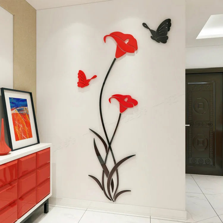 3D stereo lily pattern acrylic wall sticker in multiple colour options