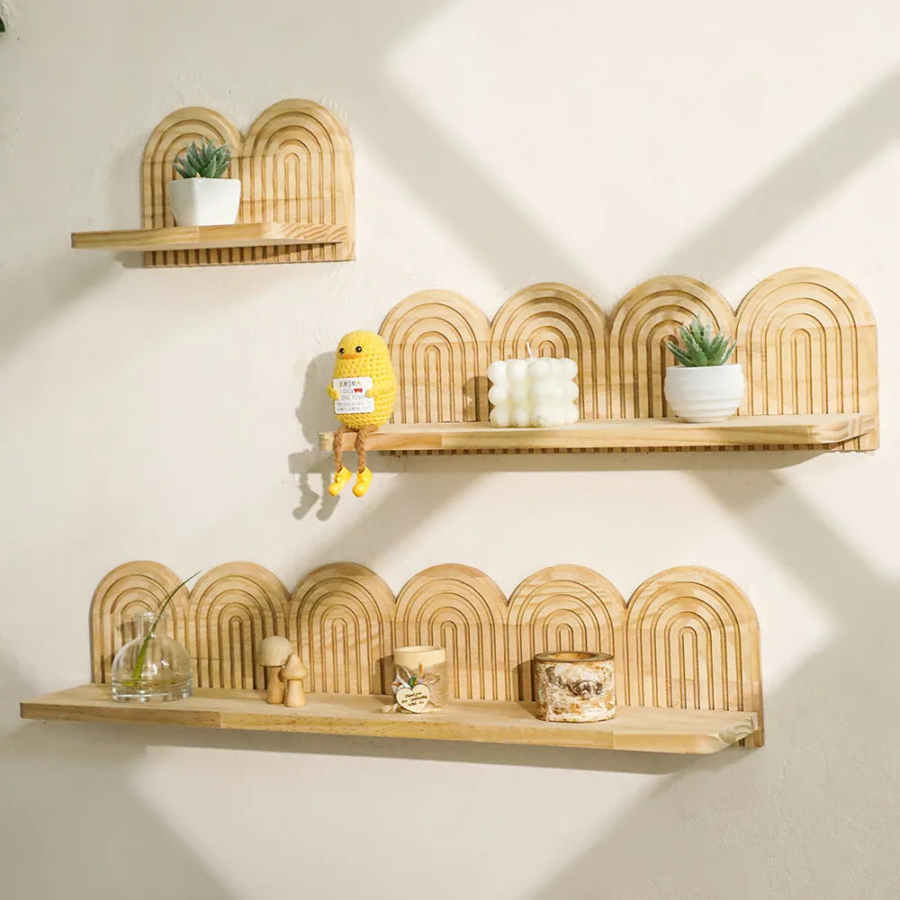 Solid wood wall-mounted flower pot storage rack with multiple shelf layers for plant organisation