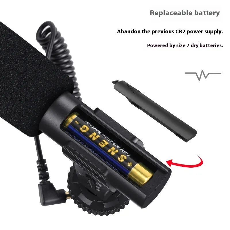Black professional mobile phone video recording microphone with 20Hz-20KHz frequency range