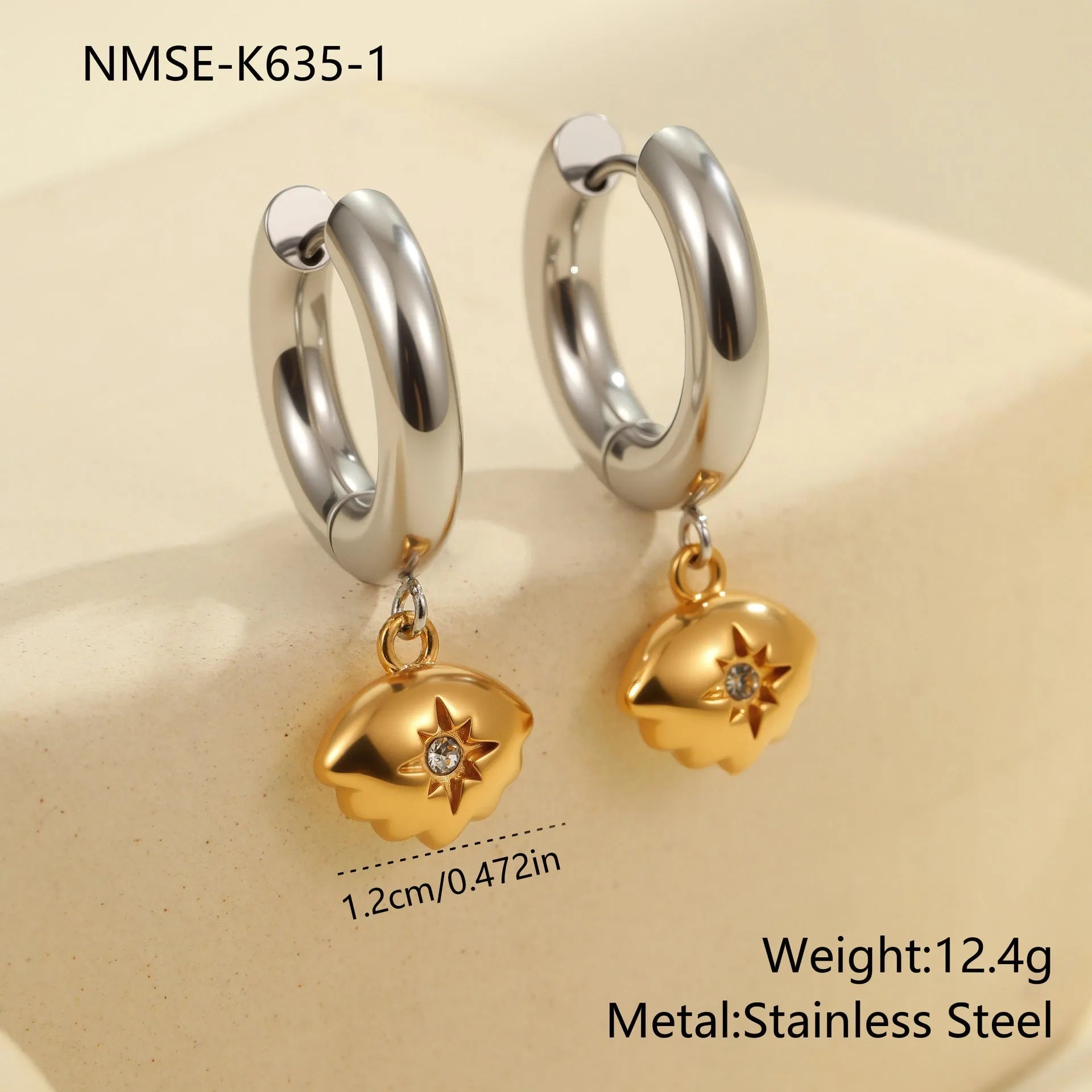 Christmas tree earrings with heart and star designs in 18K stainless steel electroplated jewellery