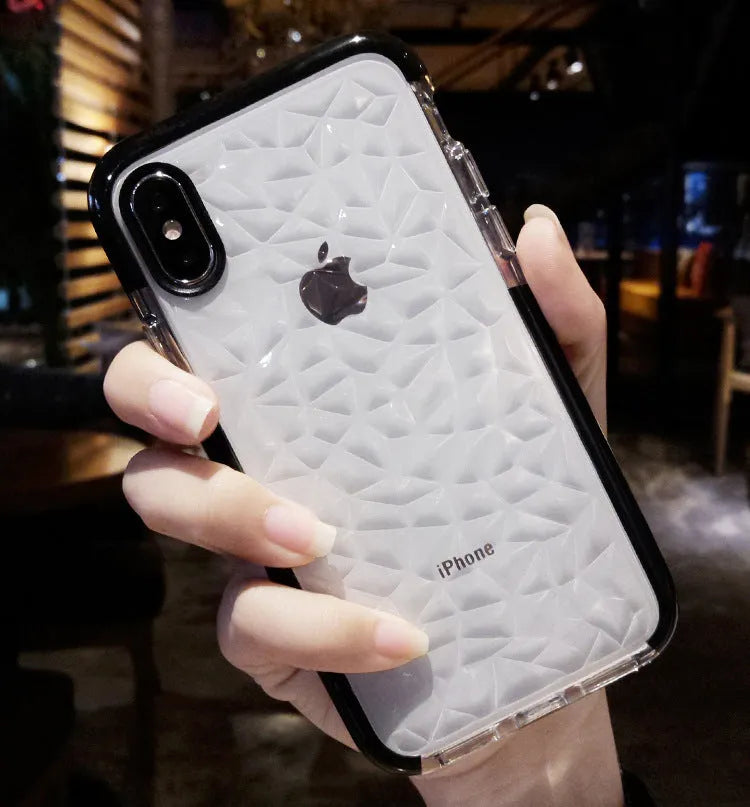 TPU striped back cover mobile phone case for iPhone in pink, white and black edge colour options.
