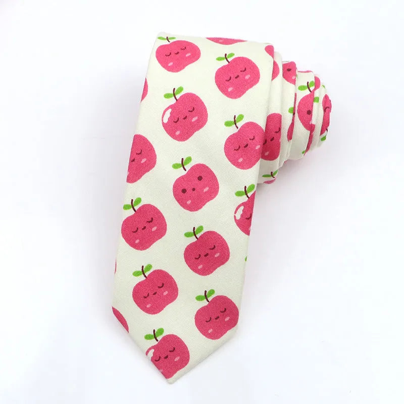 Narrow Korean style cotton bow tie with cartoon print pattern in various colour options