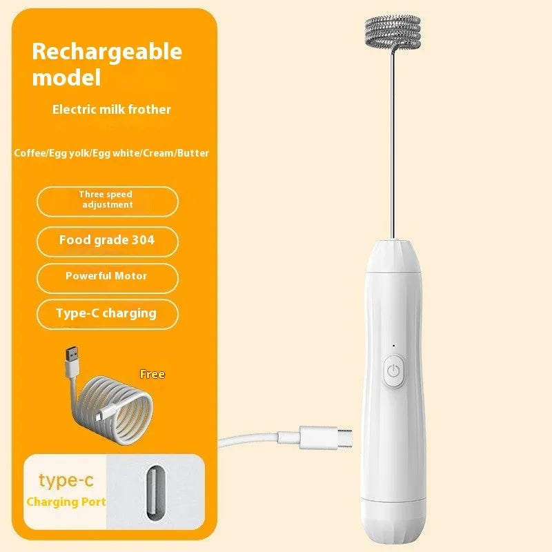 Mini handheld electric milk frother with stainless steel whisk in black colour