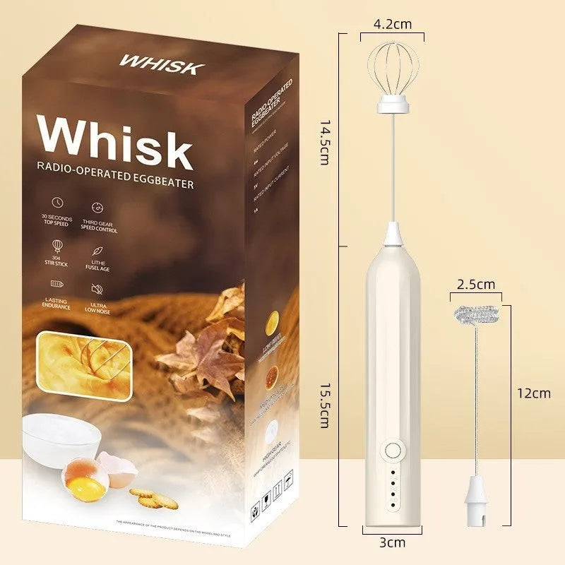 Mini handheld electric milk frother with stainless steel whisk in black colour