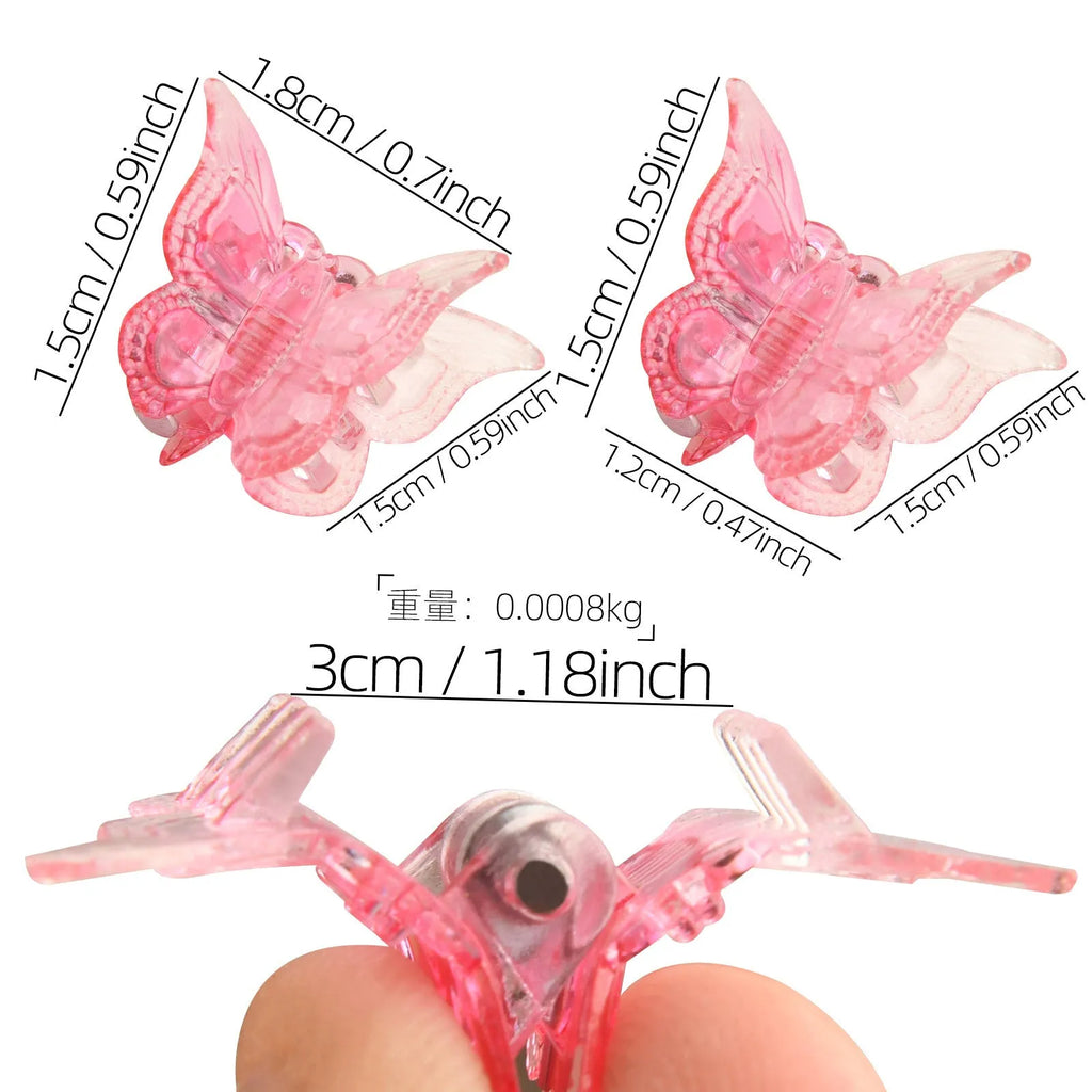 50 glitter butterfly hair claw clips in assorted colours showing plastic metal construction