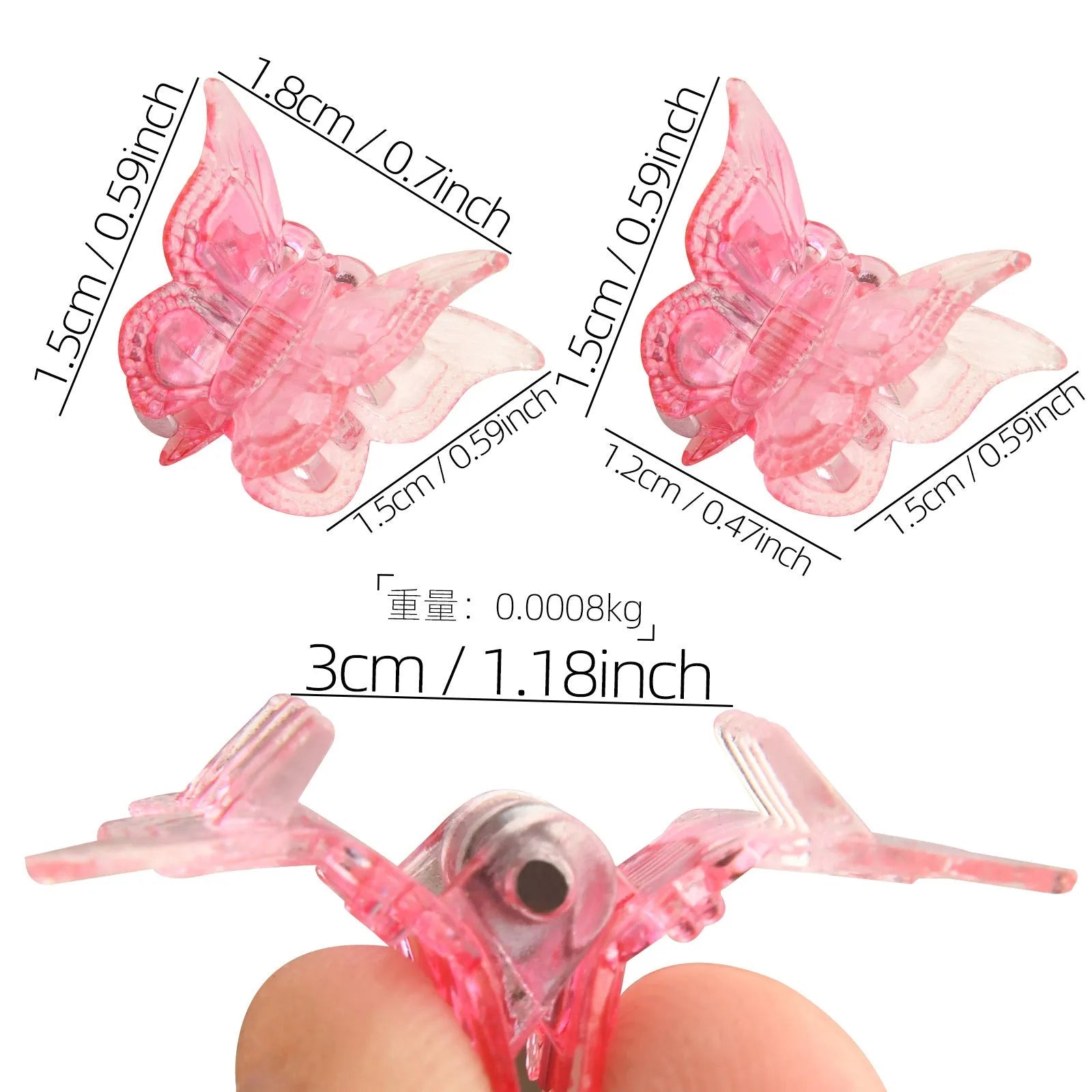 50 glitter butterfly hair claw clips in assorted colours showing plastic metal construction