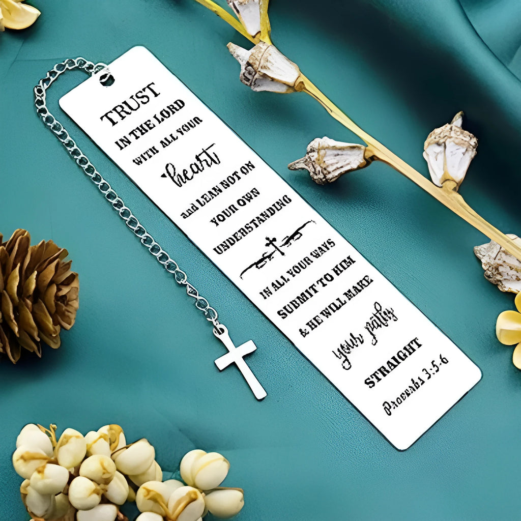 Stainless steel bookmark with family Bible verse in CFS5170 steel colour