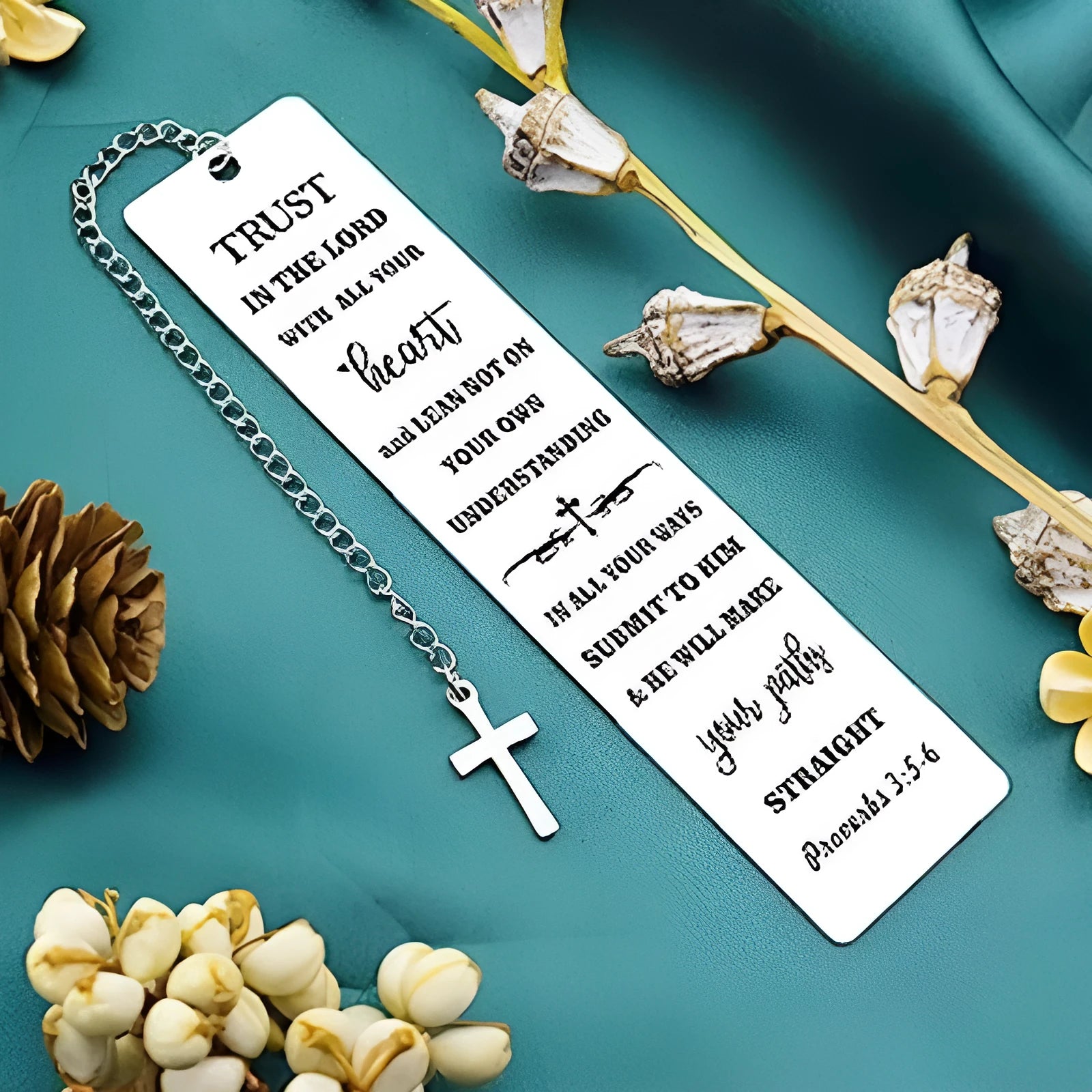 Stainless steel bookmark with family Bible verse in CFS5170 steel colour