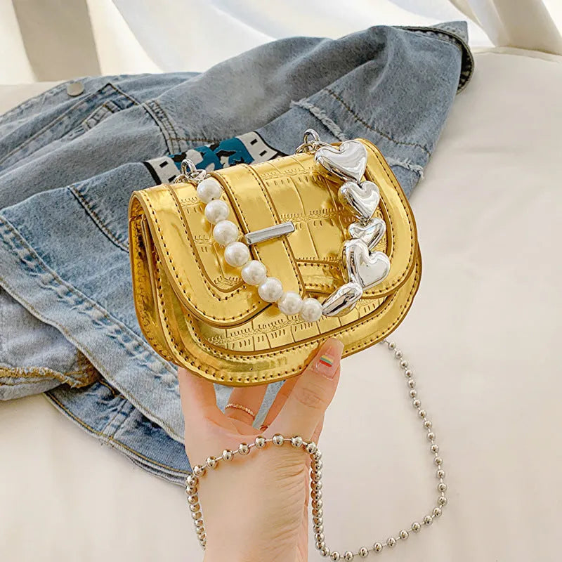 Women's silver PU crossbody bag with horizontal square design and mobile phone pocket