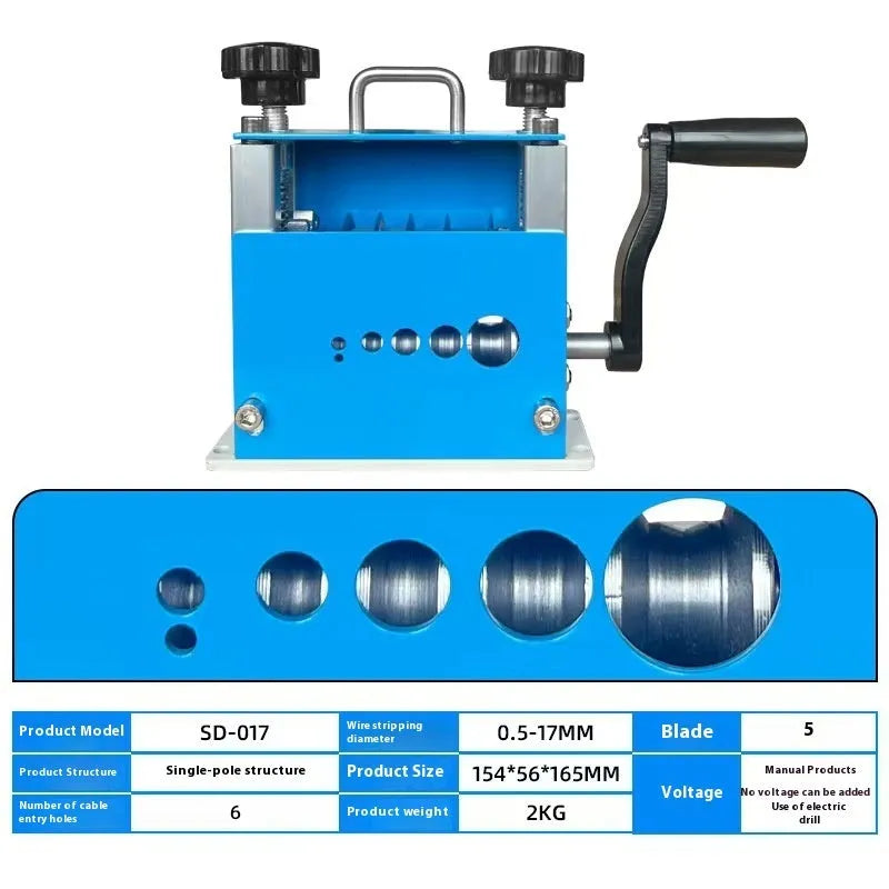 SD-017 manual wire stripping machine showing compact design for 0.5-17mm wire diameters