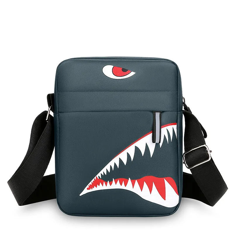 Men's small Oxford cloth crossbody bag with animal print pattern and adjustable shoulder strap