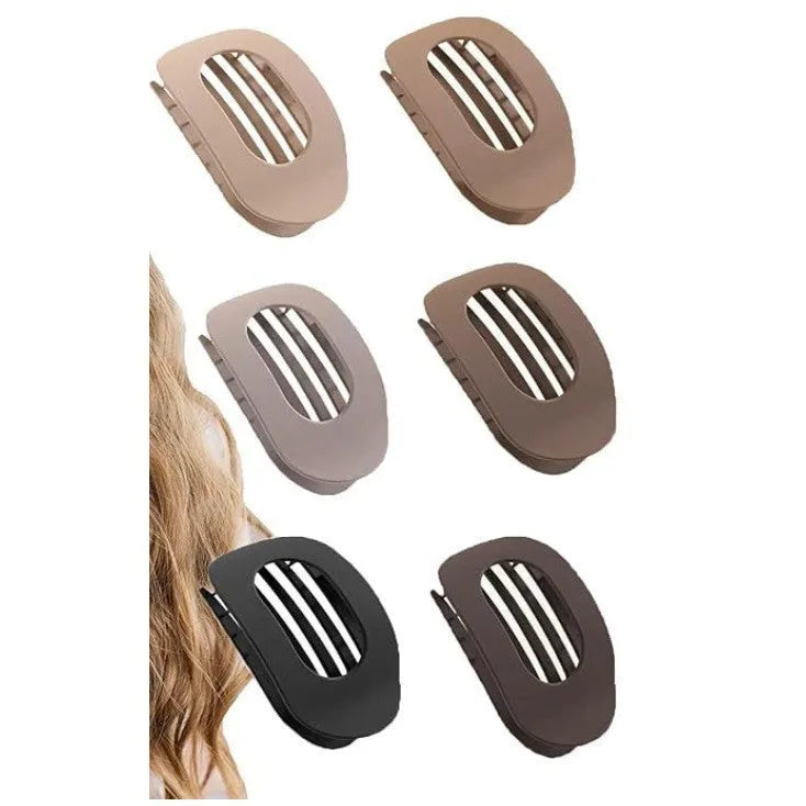Six rose red plastic hair clips with frosted grip and pointed toe quadrilateral design