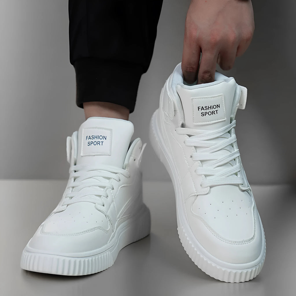 White men's round toe casual shoes with microfiber upper available in sizes 37 to 45
