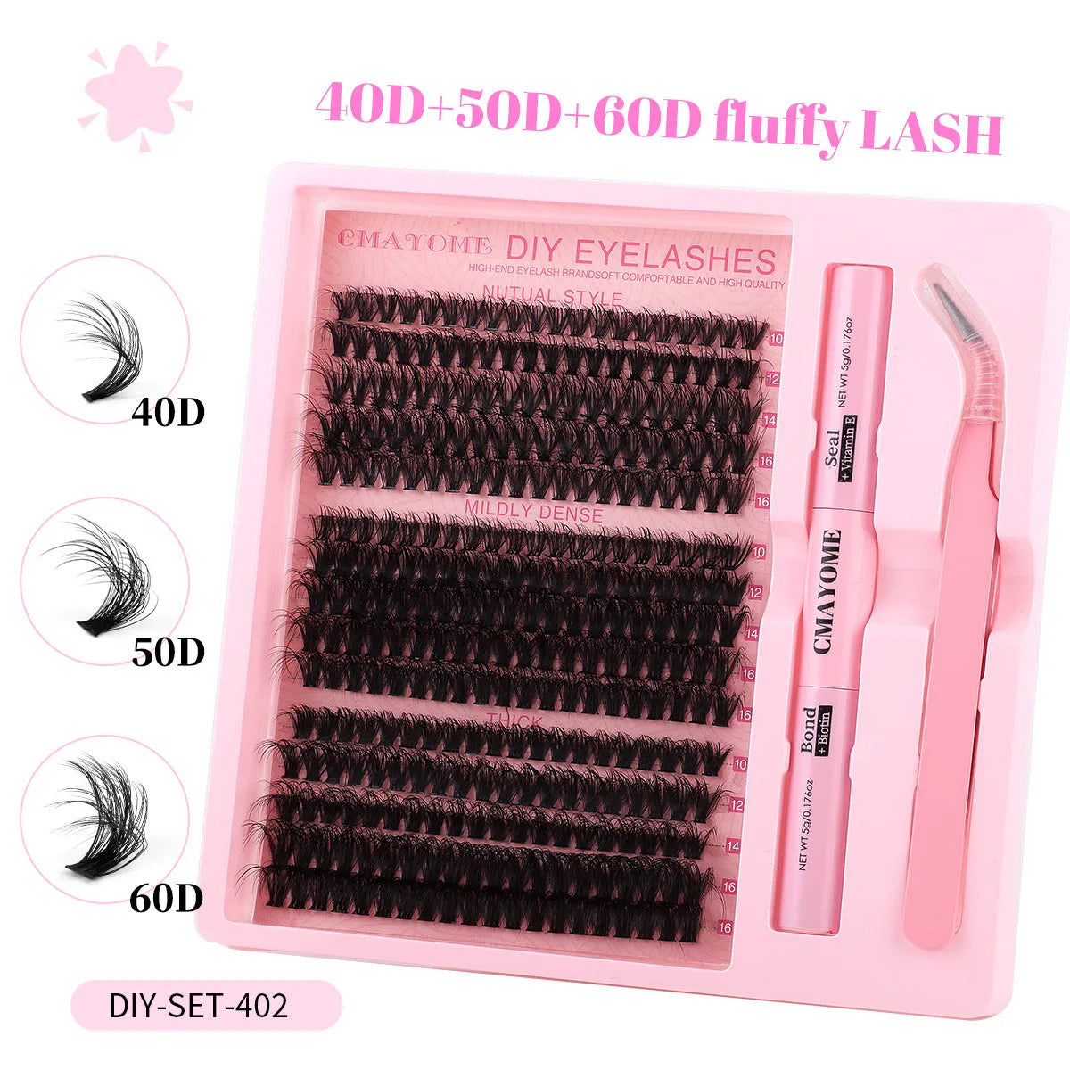 DIY false eyelashes cluster set with applicator tweezers for lash extensions