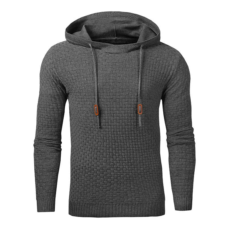 A men's hoodie sweater in a cotton-polyester blend, shown in one of nine available colours including black, navy, or grey.