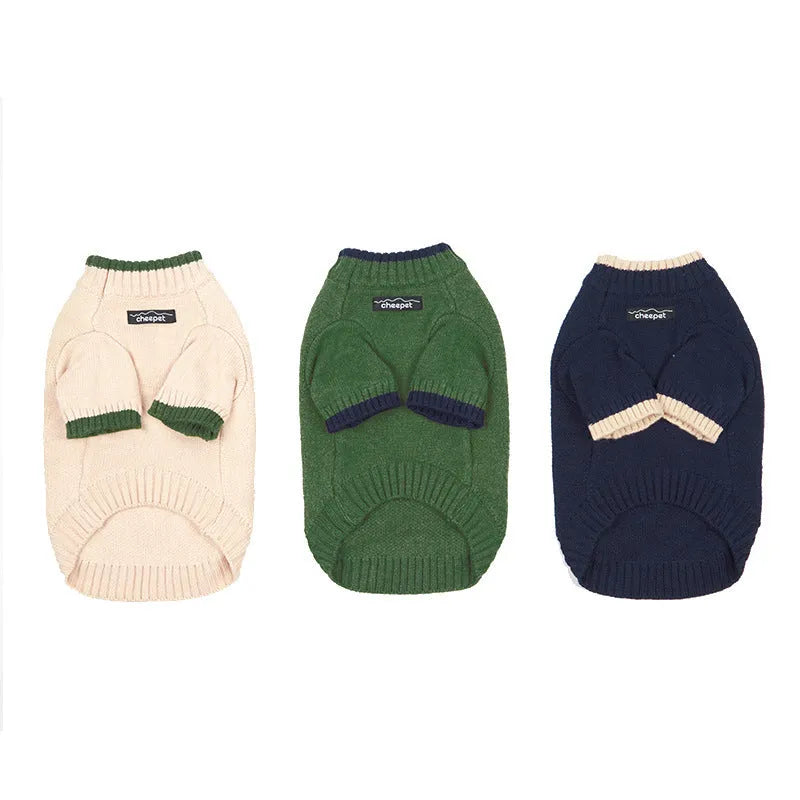 Contrast colour two-leg pet sweater for dogs and cats in wool blend fabric.