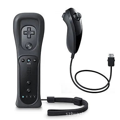 Wii left and right gamepad controller set with wireless right controller showing rubber sleeve