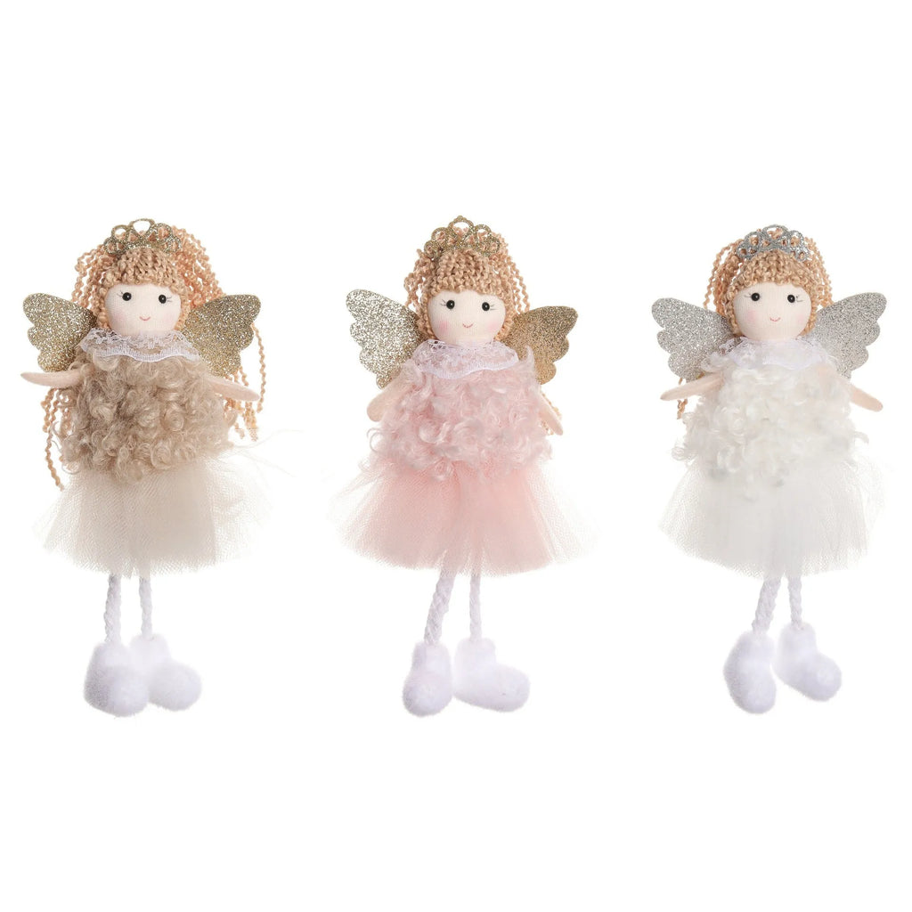Cloth Christmas angel hair pendant for a girl's high ponytail in white, pink, and khaki styles.