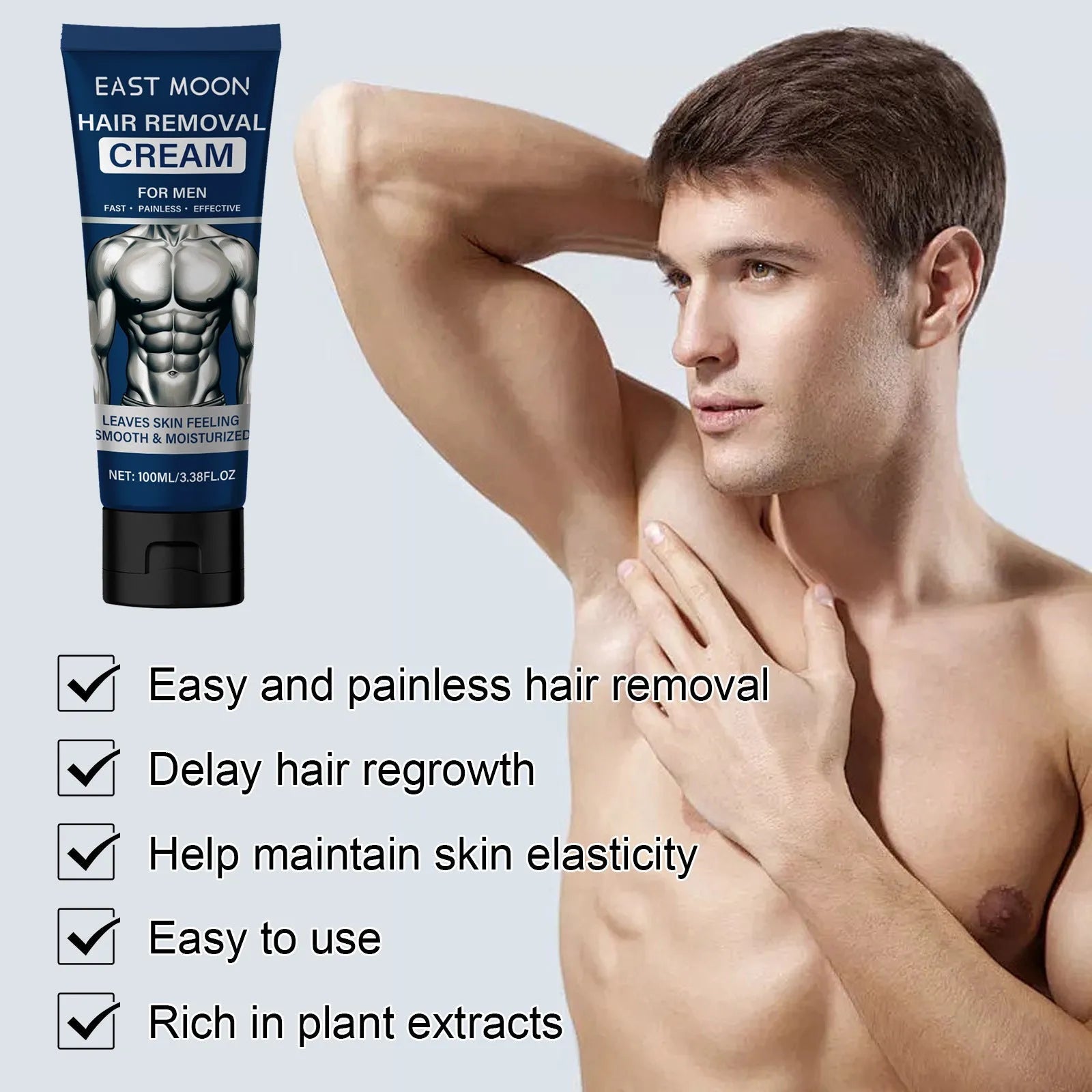 100ml tube of men's depilatory cream for beard, lip, armpit, hand and leg hair removal