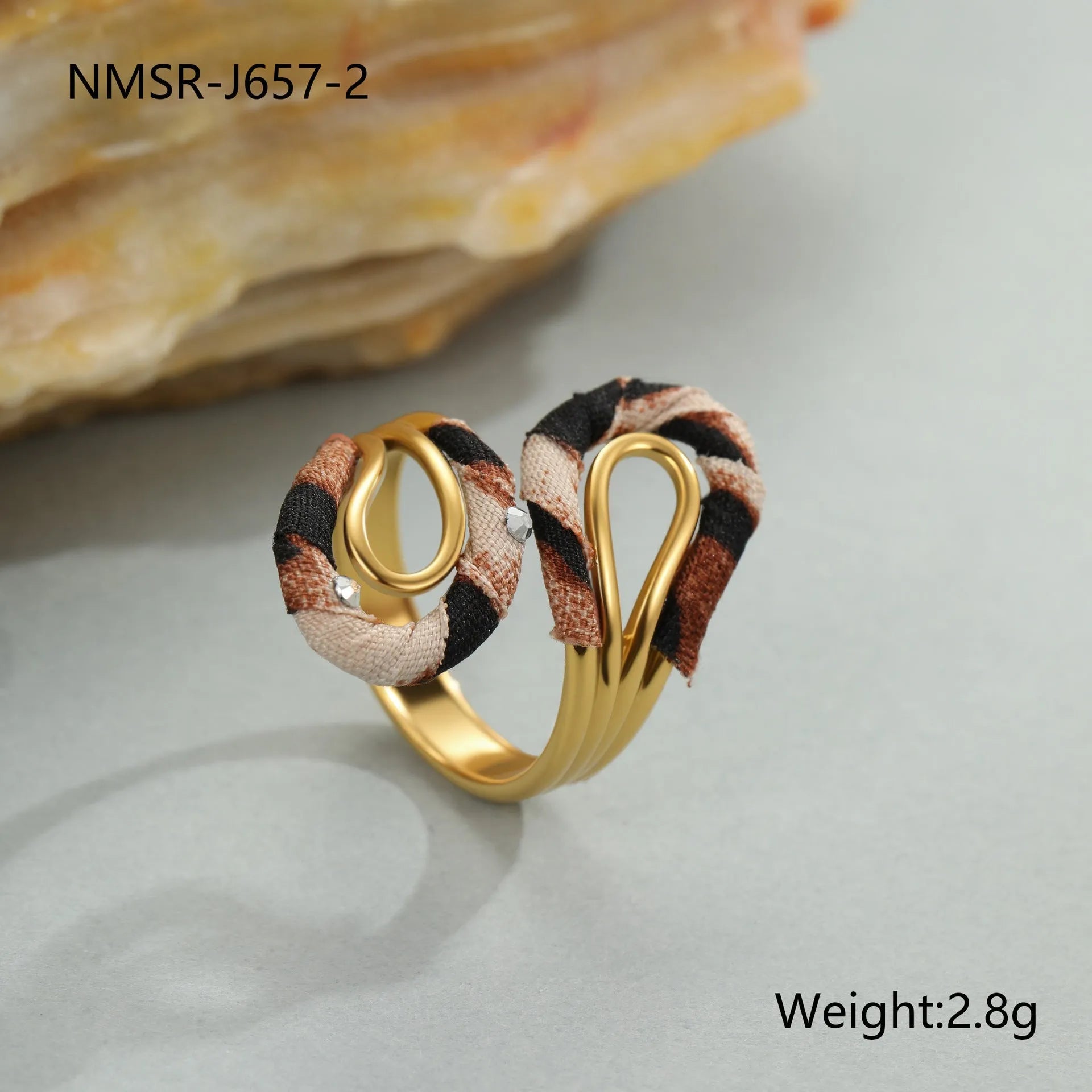 Leopard Series stainless steel open mouth ring with geometric heart shape and leopard print pattern