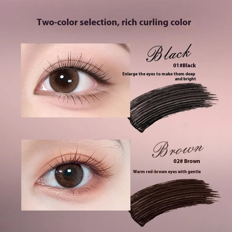 Waterproof mascara product for long curling and setting in black and brown colour options