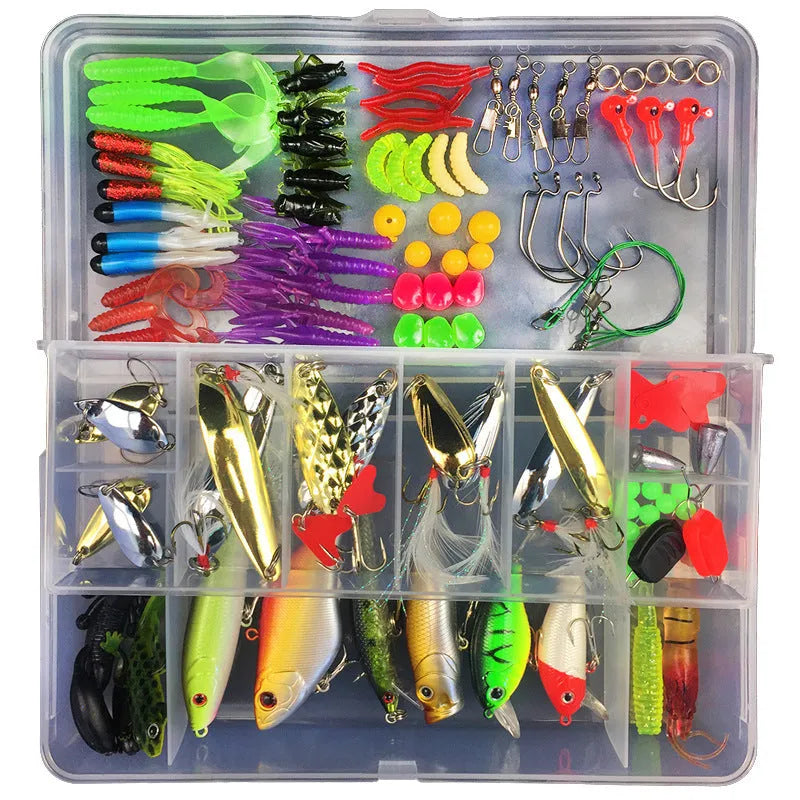 Junior fishing lure suit set in PP plastic storage box with multiple artificial baits