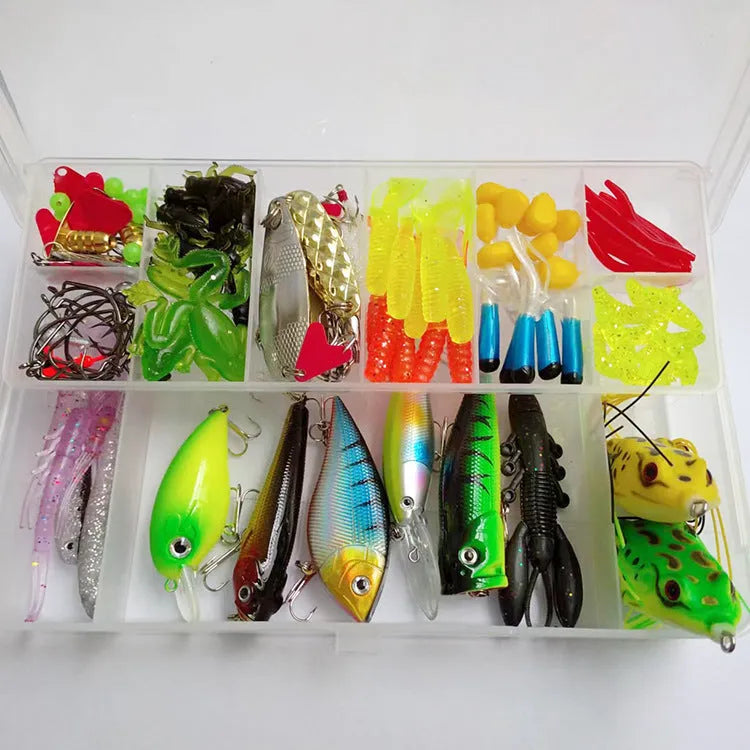 142-piece fishing lure suit with hard mino baits, sequins, fishhooks and metal fishing pliers