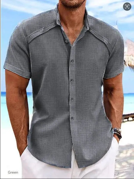 Hawaiian casual short sleeve shirt in solid colour cotton blend fabric for summer wear