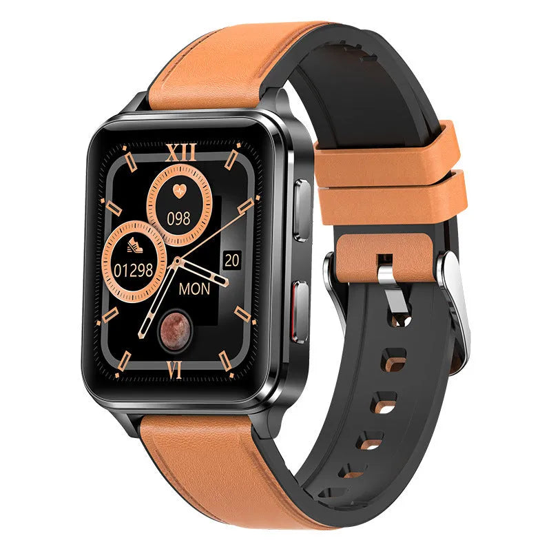 Multi-sport smartwatch with 1.70-inch screen showing fitness metrics on blue silicone wristband