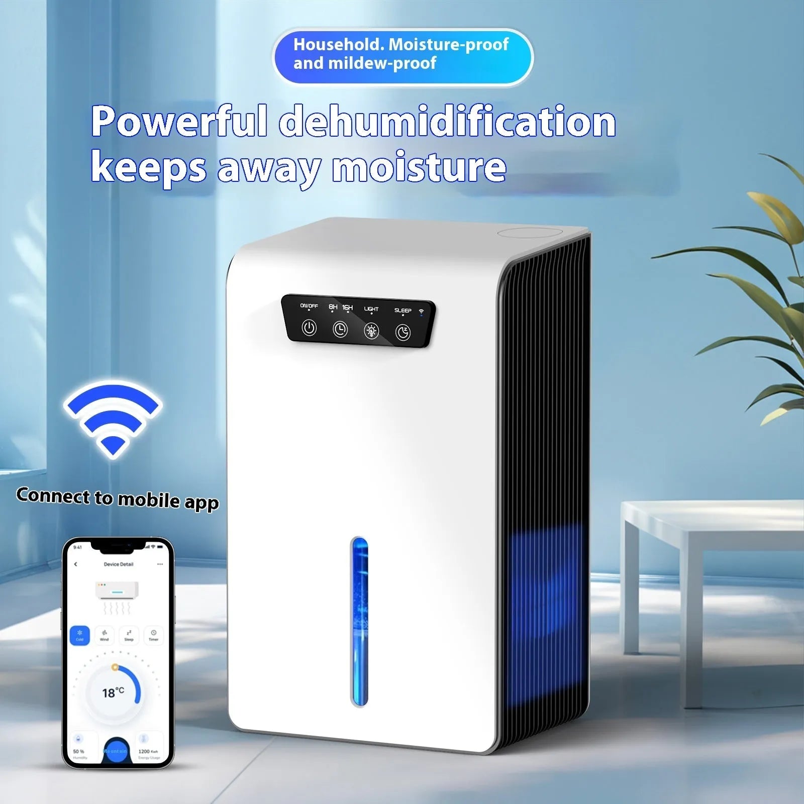 Milky white compact household dehumidifier for bedrooms and small rooms.