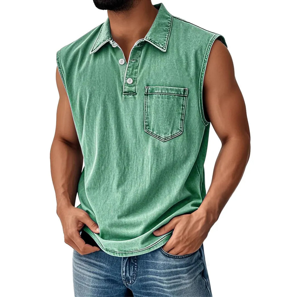 Men's 3D printed polo shirt with button front and short sleeves in loose fit