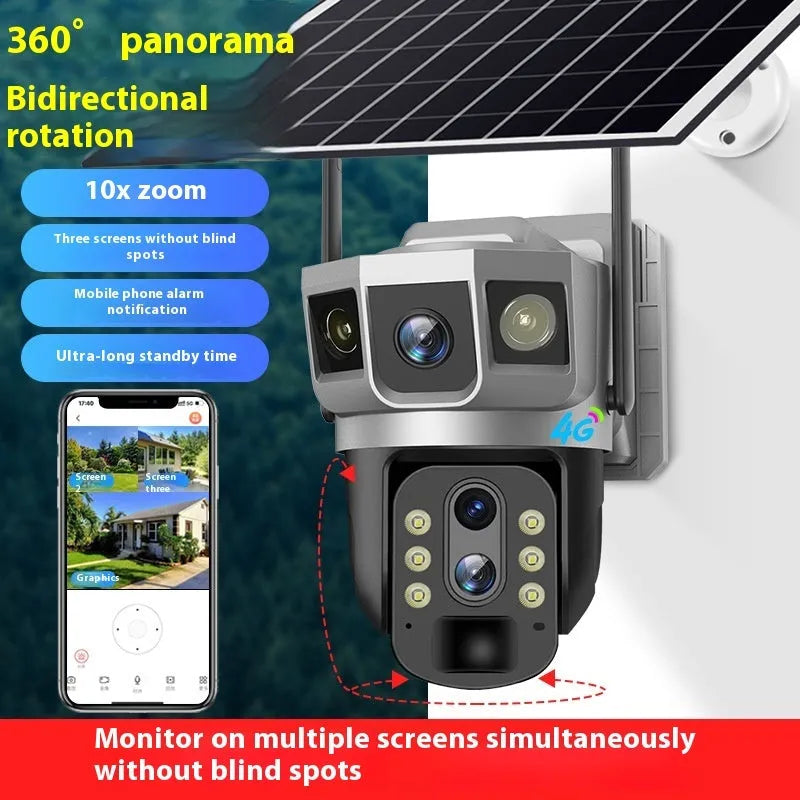 V380 outdoor security camera with 4G connectivity and solar panel
