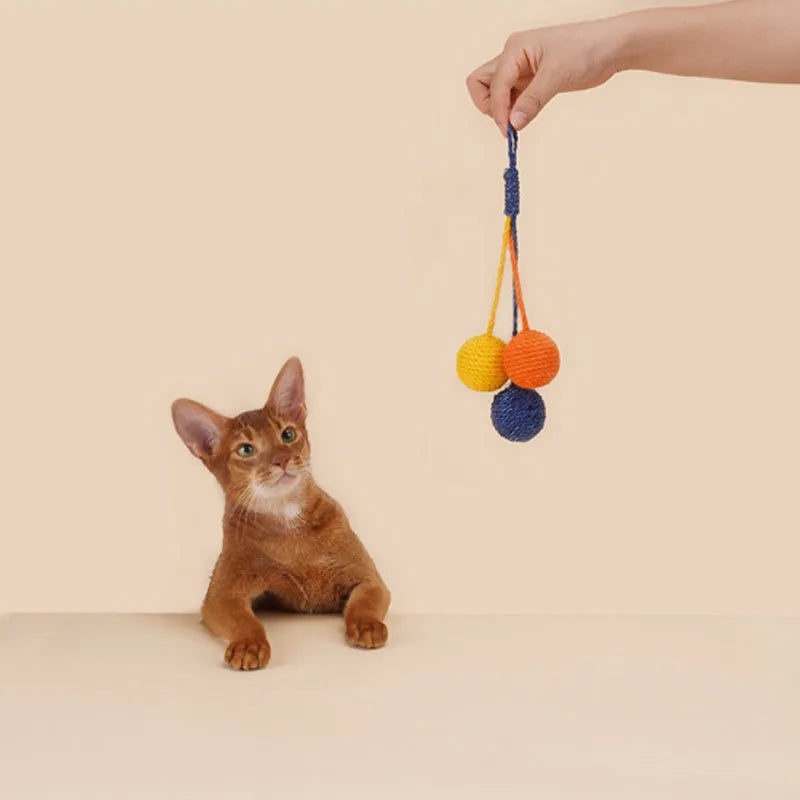 Interactive cat teaser stick toy set with fishing rod handle and four different toy attachments including catnip balls