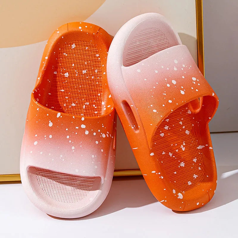 Gradient blue children's PVC slipper sandals on a white background, showing the non-slip sole.