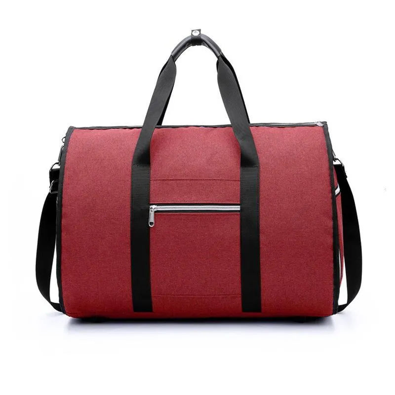 Medium-sized cylindrical travel bag in Oxford cloth, shown in one of four colours: black, blue, light grey, or red.