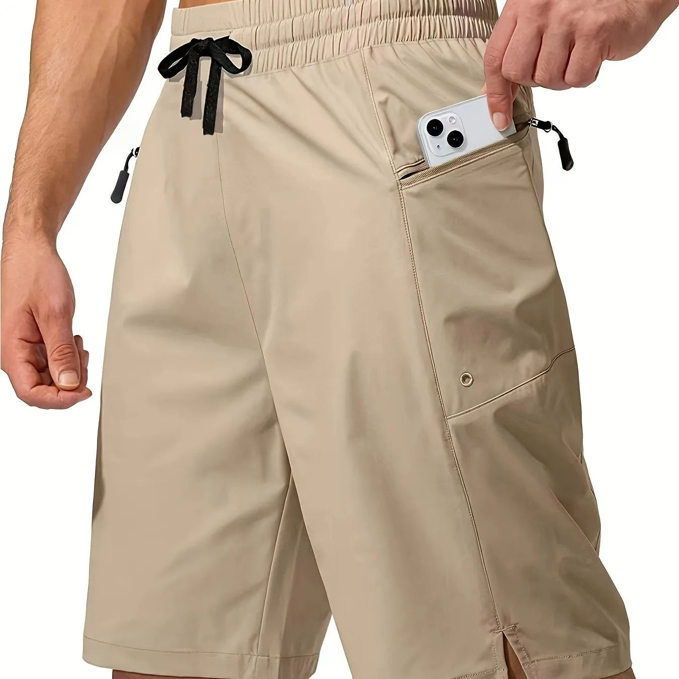 Men's quick-drying polyester beach shorts in straight-leg cut available in nine solid colours