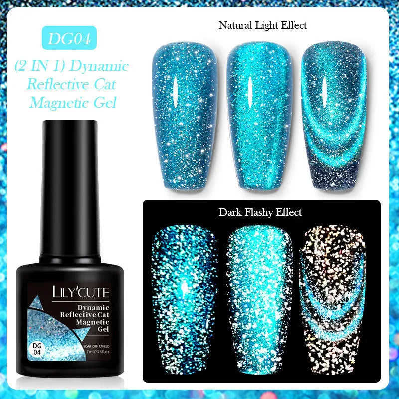 Diamond In The Debris Cat Eye Series UV Gel Nail Polish bottles in six colours with nail glue.