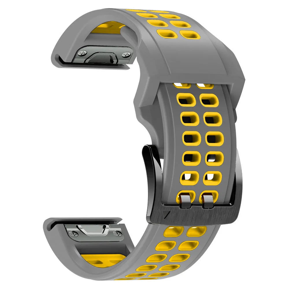 Two-colour silicone watch strap with quick-release pins and pin buckle in sport style