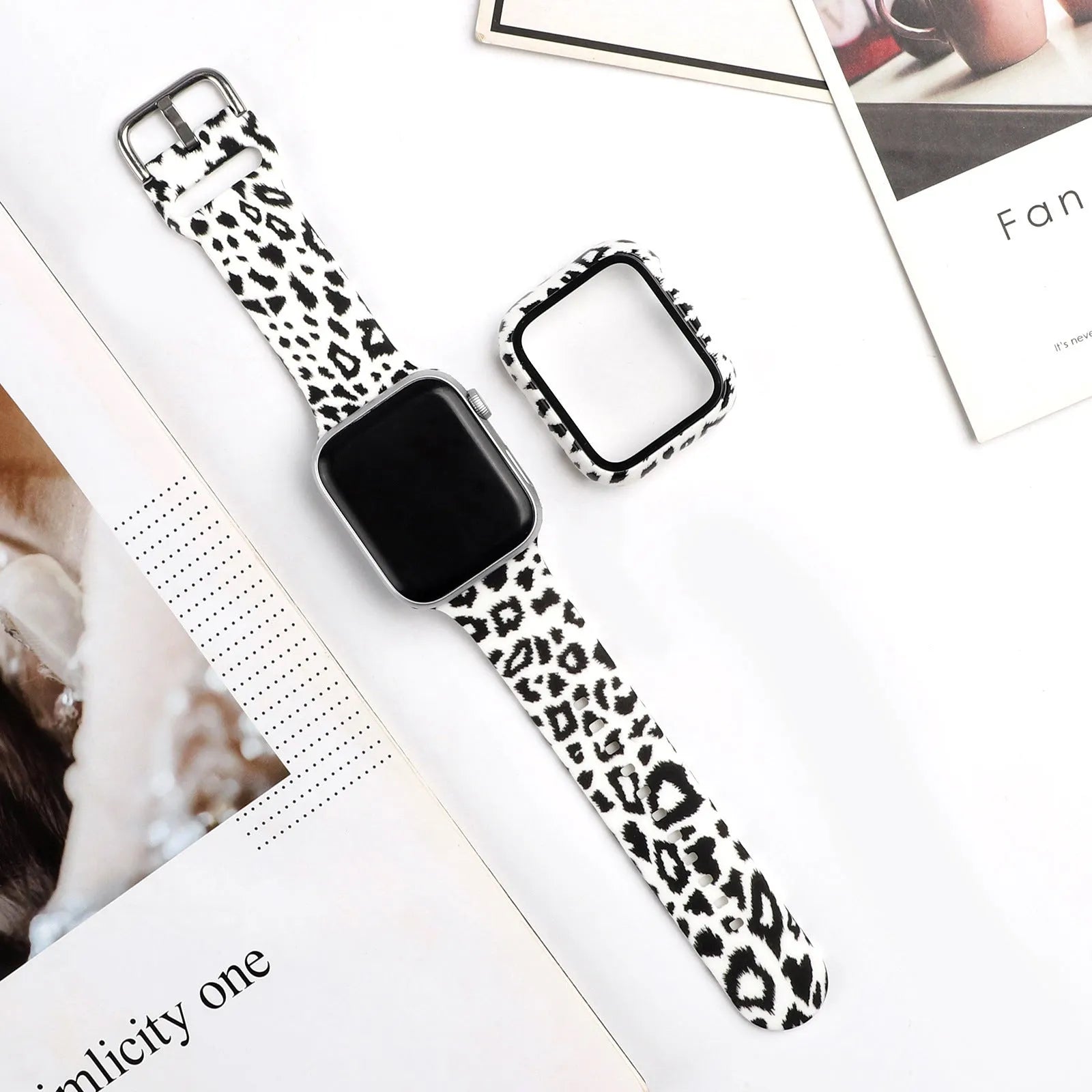 Printed silicone watch strap for Apple Watch showing various design options