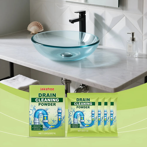 120g bottle of chemical drain cleaning powder for unblocking sinks and shower drains